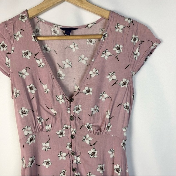 Aeropostale Pink Floral Short Sleeve Button Front Mini Shirt Dress XS - Picture 6 of 6